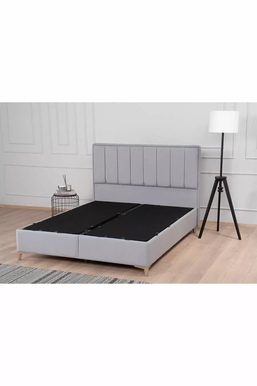 Lit coffre Gold Therapy gris (TÊTE DE LIT ET MATELAS NON INCLUS)