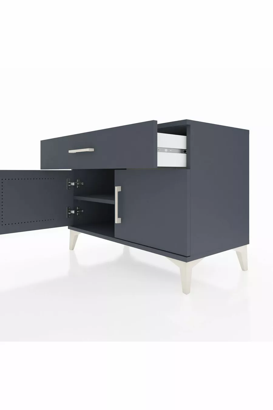 Commode Hyperion à une étagère, un tiroir et deux portes, Anthracite-Anthracite