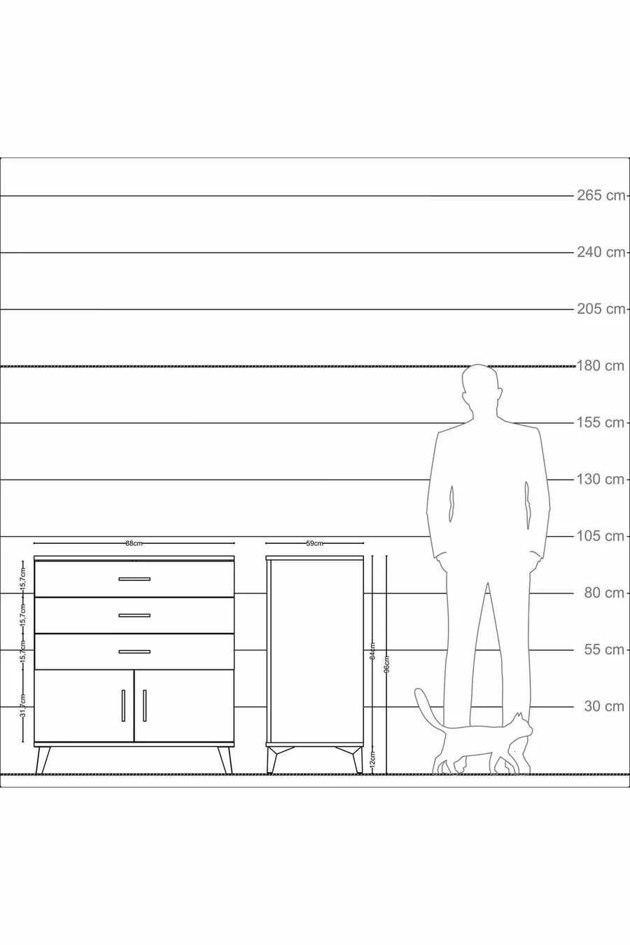 Commode Kronos avec une étagère, 3 tiroirs et 2 portes, Pierre de lune-Pierres de lune