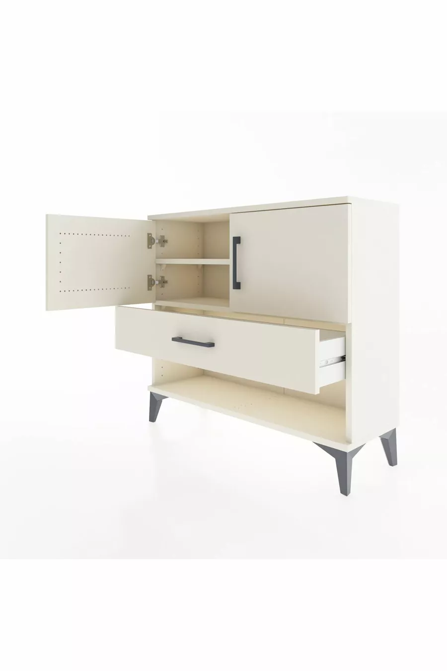 Commode Arges 2 étagères, 1 tiroir, 2 portes, Pierre de lune-Pierres de lune