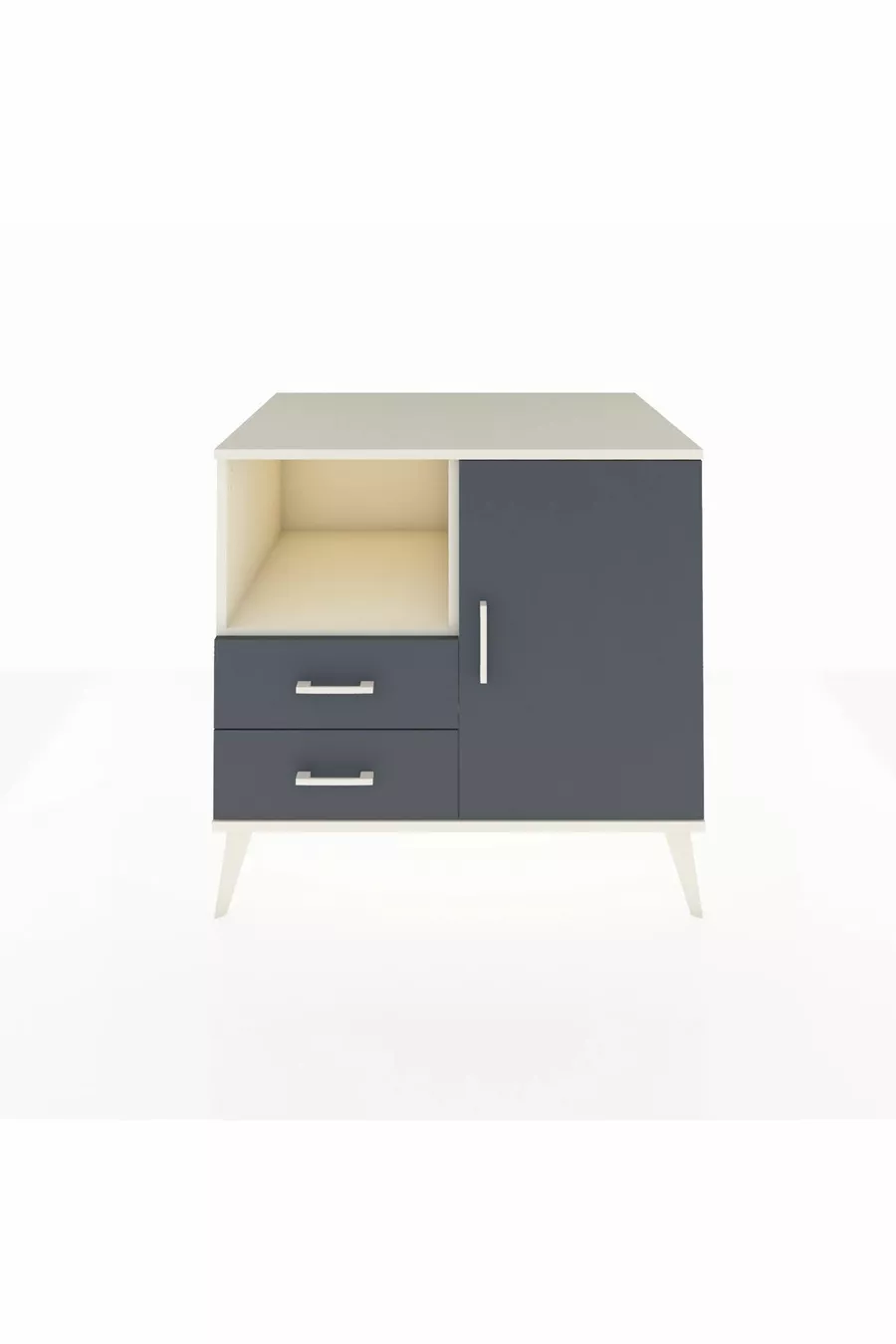 Commode Kronos avec 2 étagères, 2 tiroirs et 1 porte, Pierre de Lune-Anthracite
