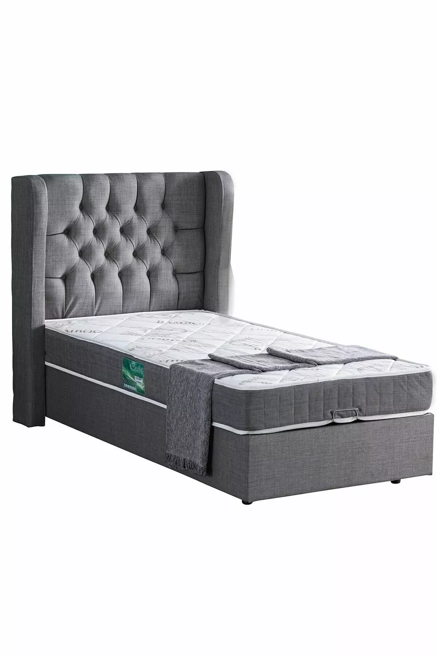 Ensemble de tête de lit simple et base double Riga, gris