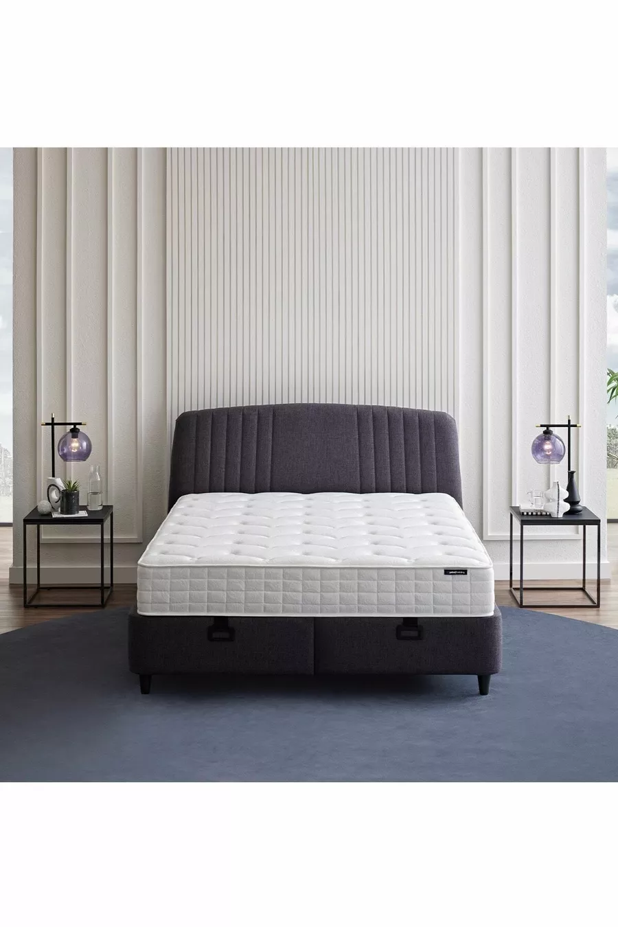 Set triple Silver Therapy Lit, Base Canto, Tête de lit Silver pour deux personnes - Anthracite