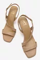 Sandales pour femme en cuir véritable, talon moyen fin, couleur beige
