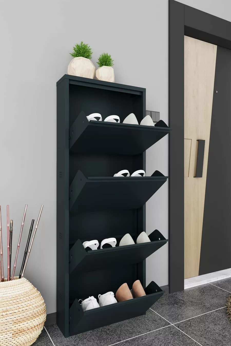 Porte-chaussures métallique quadruple anthracite