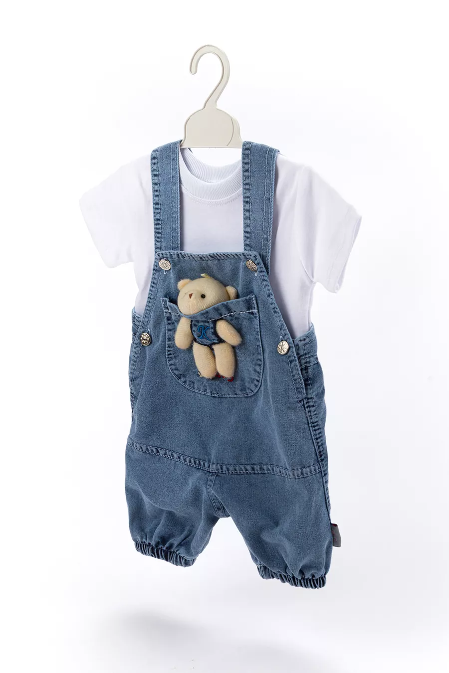 Ensemble Deux Pièces Salopette en Denim et T-shirt Blanc