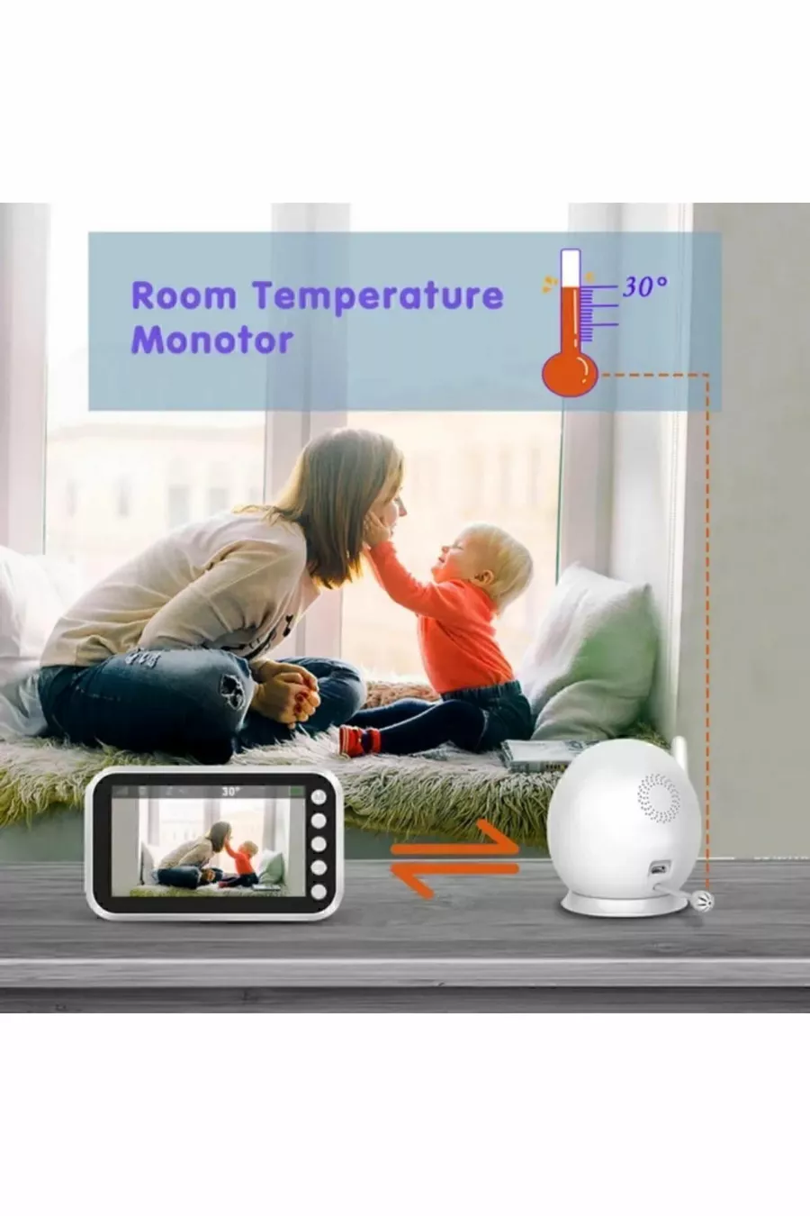 Moniteur pour bébé avec écran CT-LCD et vision nocturne - Caméra de surveillance pour bébé sans fil avec contrôle de la température de la chambre