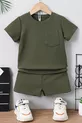 Ensemble d'été pour bébé et enfant, avec short 2 pièces en coton, détail poche avec motif gaufre - Vert