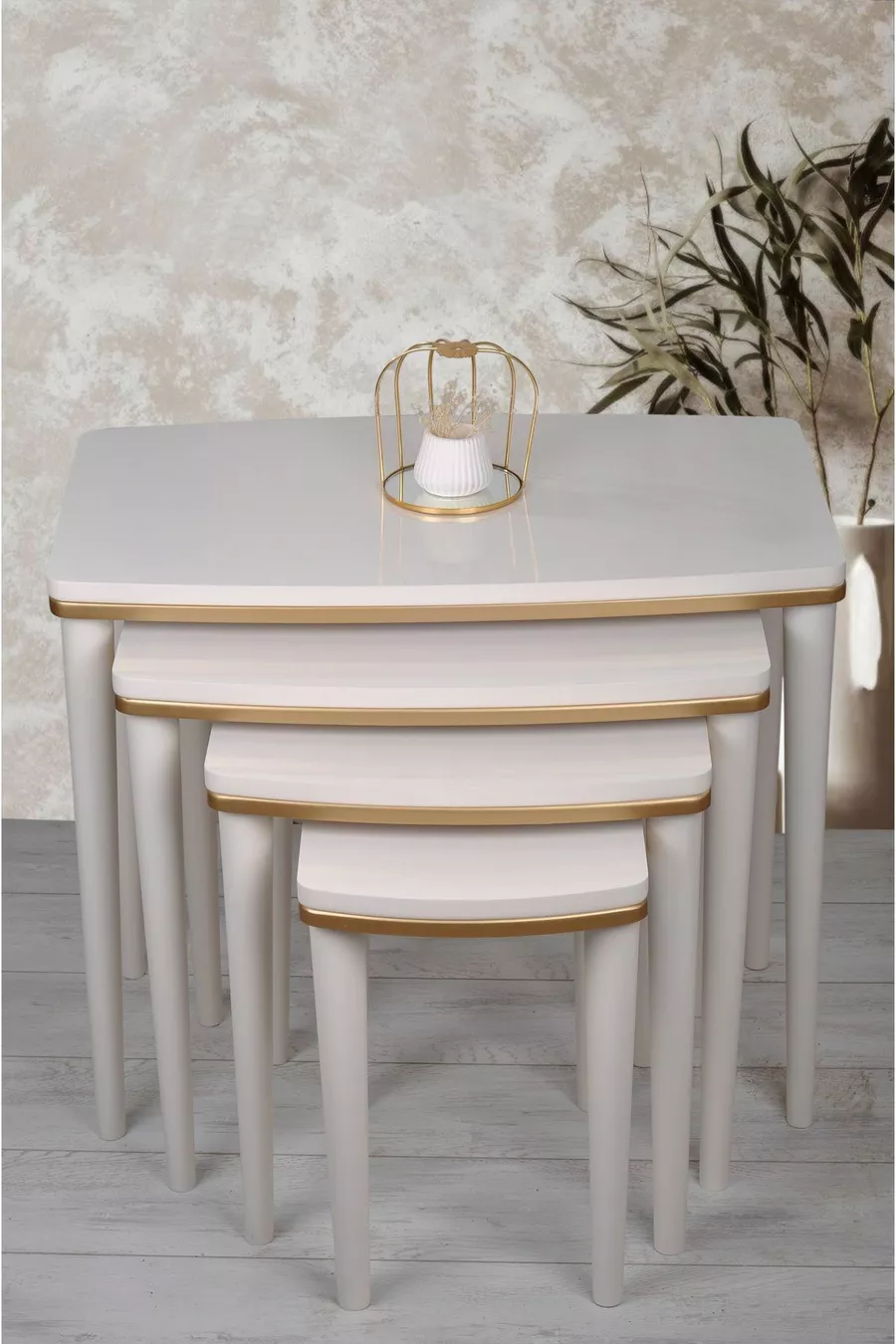Série Napali Ensemble de 4 Tables Gigognes en MDF de Luxe Bois Beige Or
