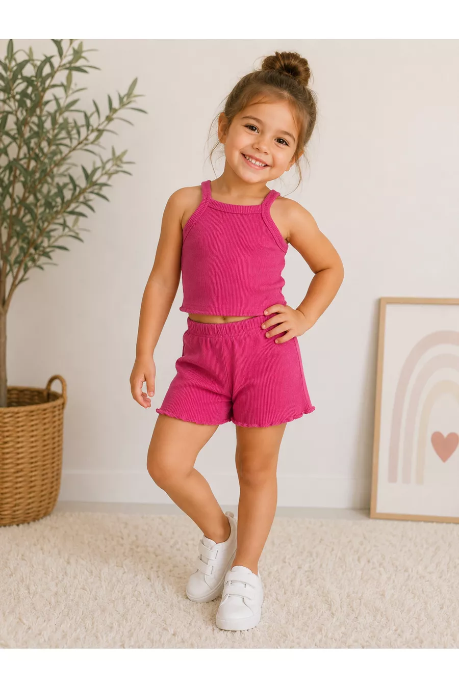 Ensemble Bébé Crop en Côtelé Rose, Haut-Bas, Ensemble Short d'Été