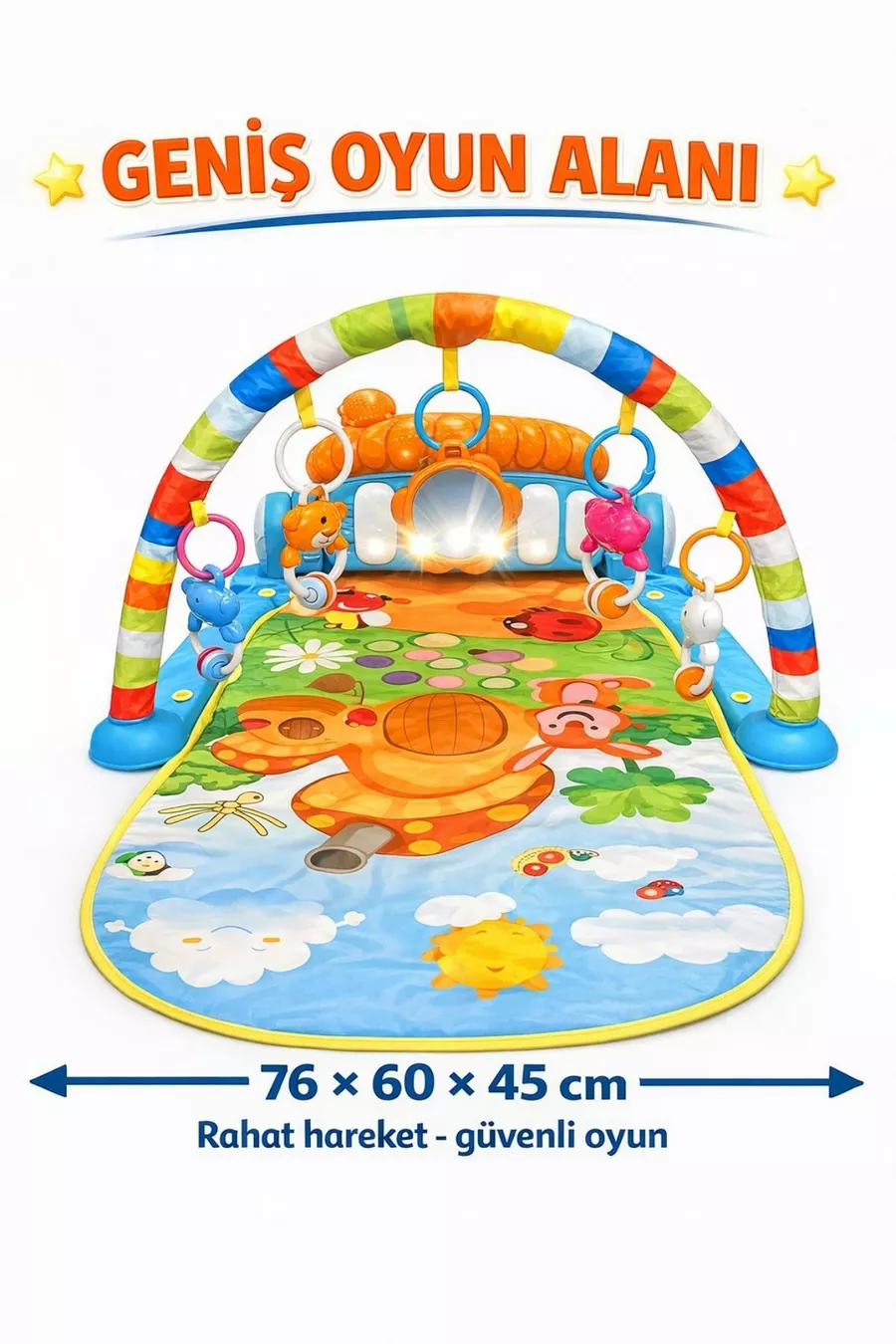 Tapis de jeu pour bébé avec motifs de champignons et piano – 0+ mois, tapis de développement lumineux et musical avec figures d'animaux