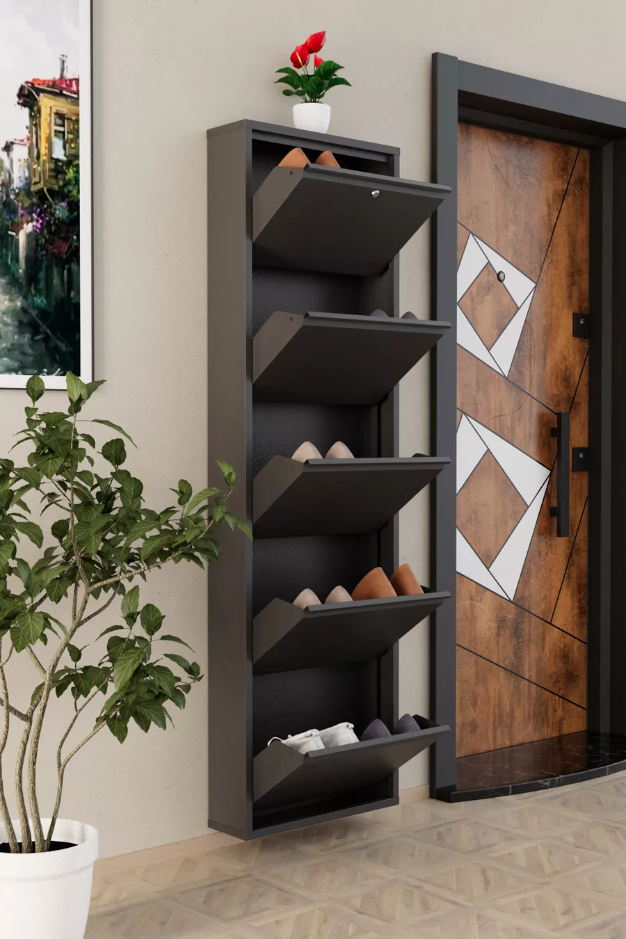 Meuble à chaussures en métal à 5 portes verrouillables Anthracite