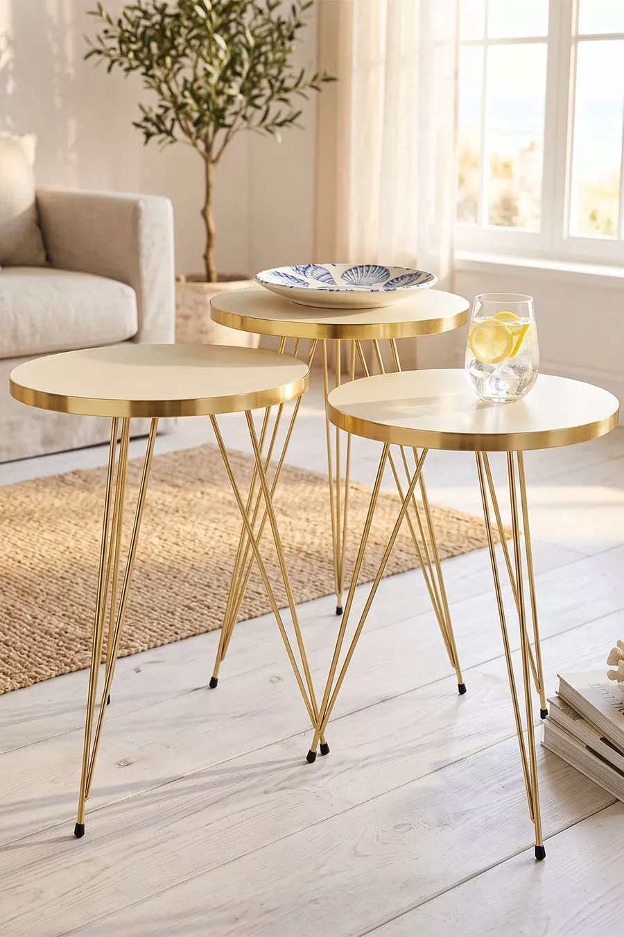 Table d'appoint gigogne Or Crème Fil