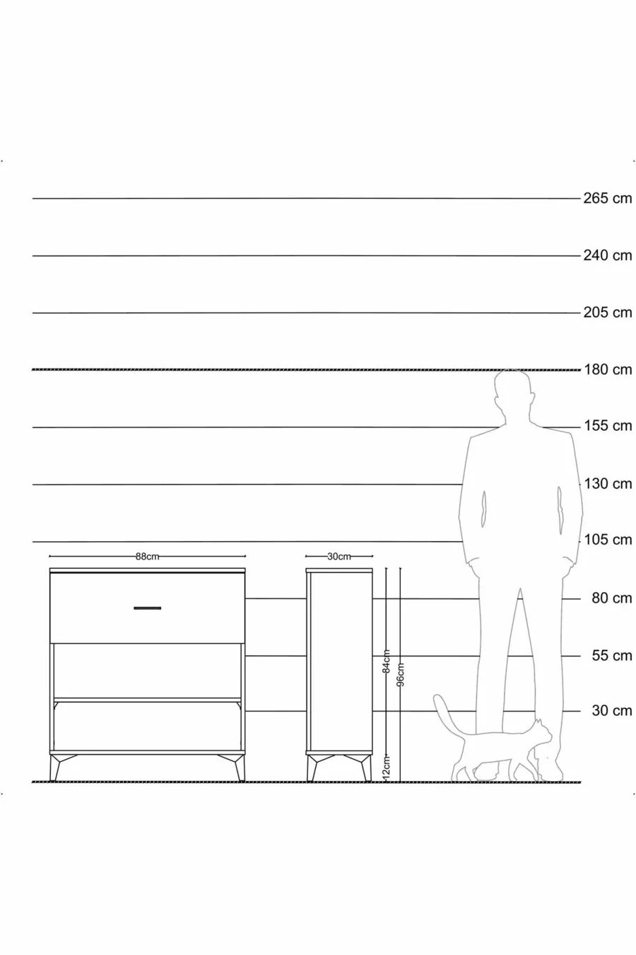 Commode Arges à une étagère et un tiroir, pin et marbre d'onyx