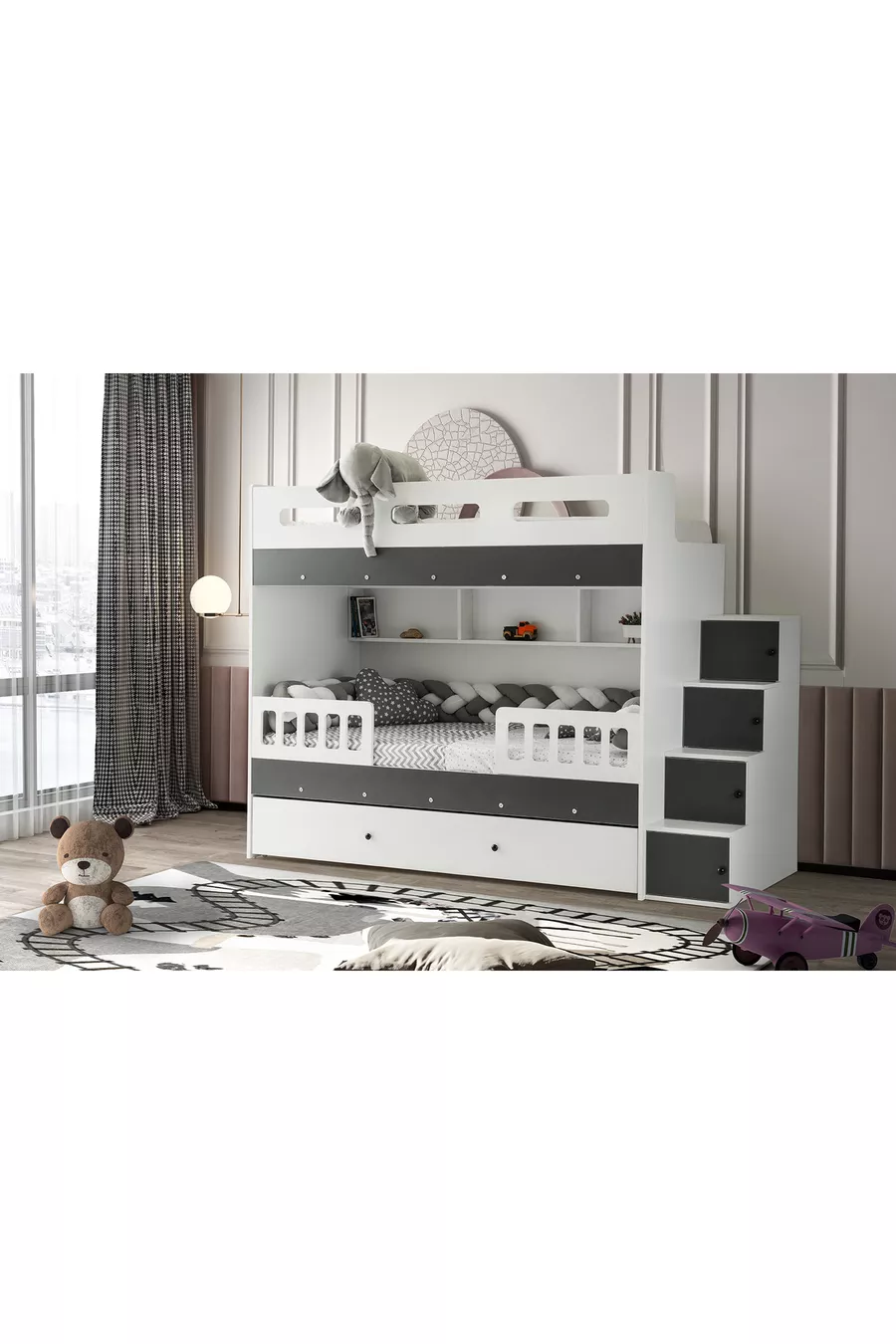 Lit superposé Berlin / 2 pièces avec matelas à ressorts en bambou inclus