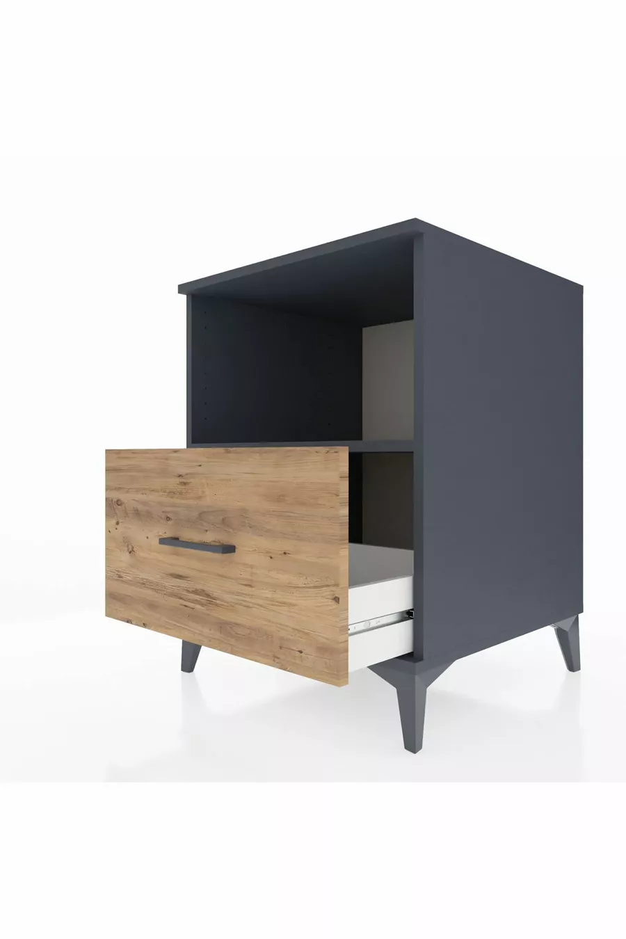 Chevet Kronos à une étagère et un tiroir Anthracite-Pin