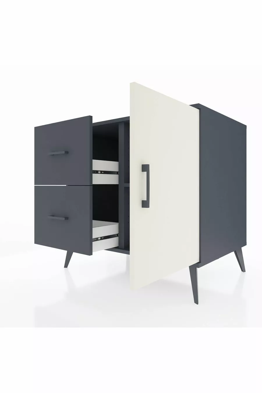 Commode Kronos à une étagère, 2 tiroirs, 1 porte, Anthracite-Pierre de Lune/Anthracite