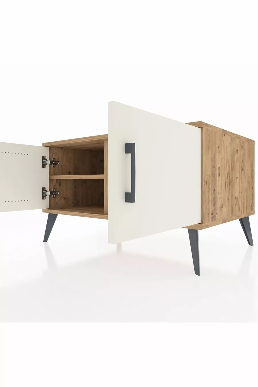 Commode Kronos à 2 étagères et 2 portes Pin-Pierre de Lune/Pin