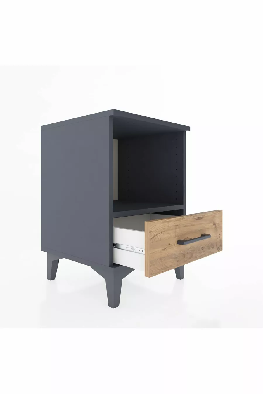Table de chevet Hyperion avec une étagère et un tiroir, anthracite-pin