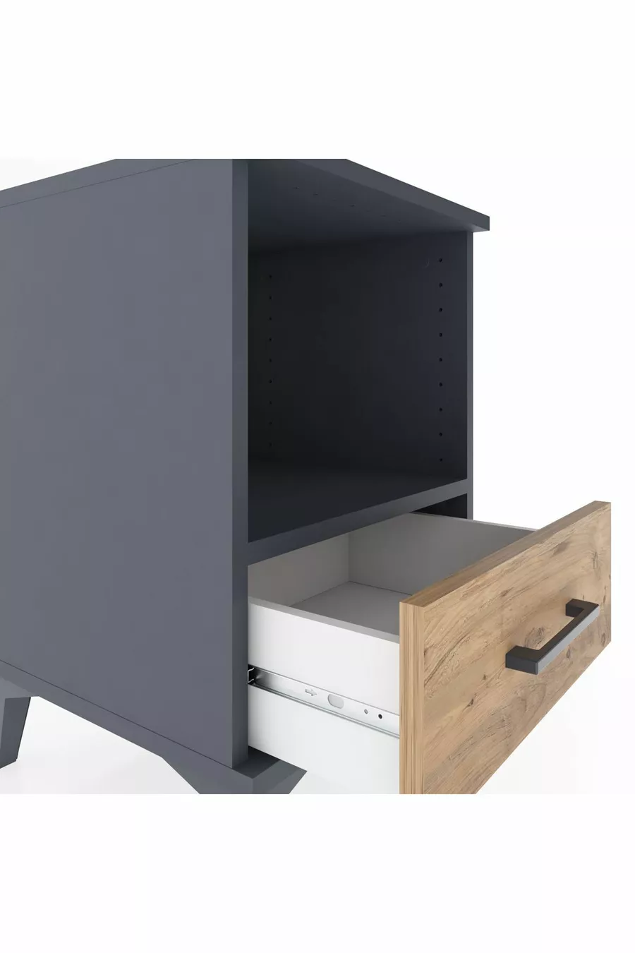 Table de chevet Hyperion avec une étagère et un tiroir, anthracite-pin