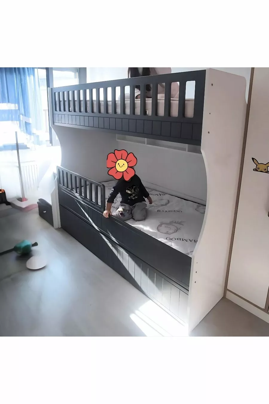 Lit superposé pour enfants modèle blanc anthracite sculpté