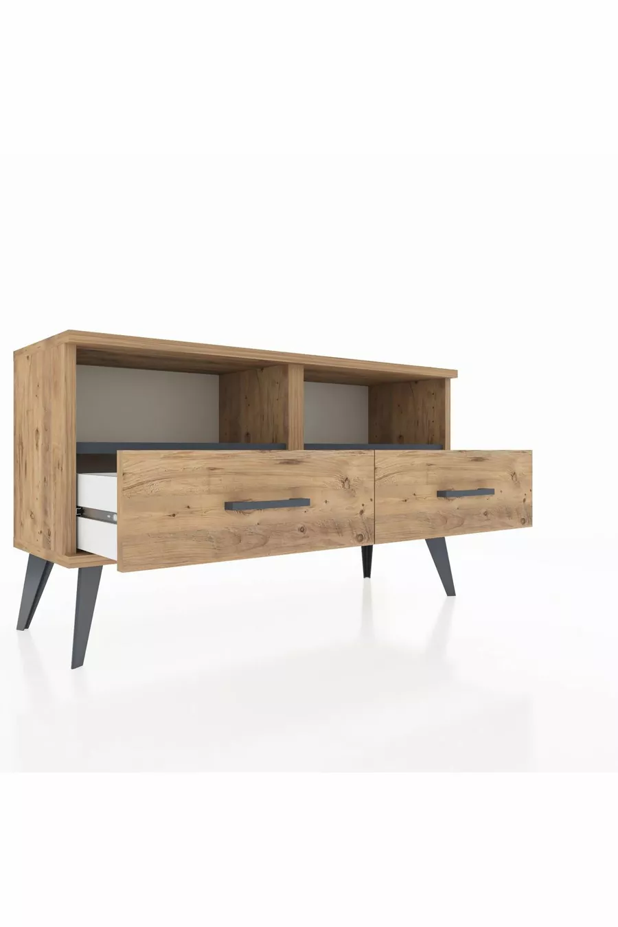 Commode Arges 2 étagères 2 tiroirs Pin-Anthracite/Pin