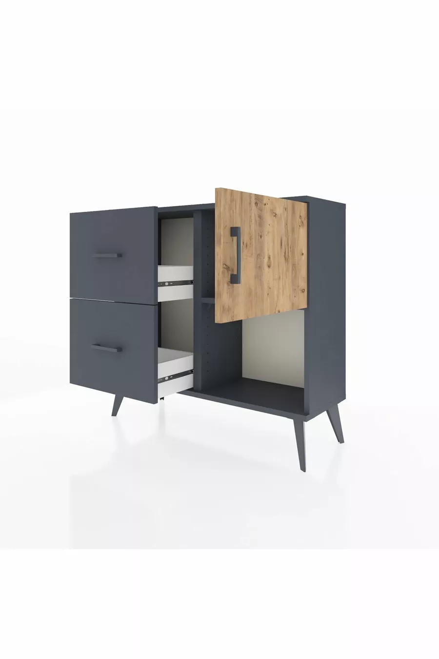 Commode Arges à une étagère, 2 tiroirs et une porte, Anthracite-Sapin/Anthracite
