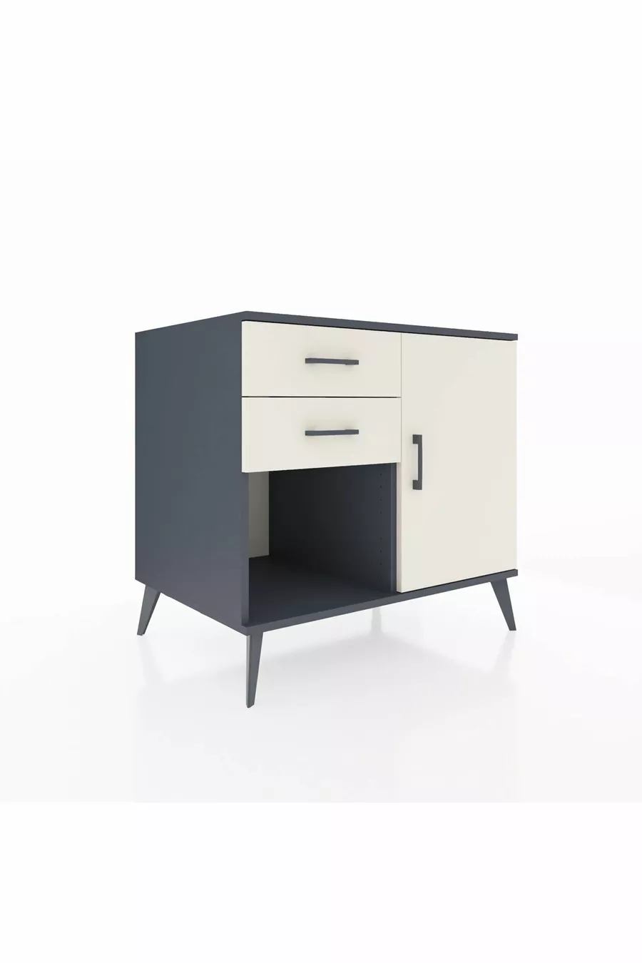 Commode Kronos avec une étagère, 2 tiroirs et une porte, Anthracite-Pierre de Lune