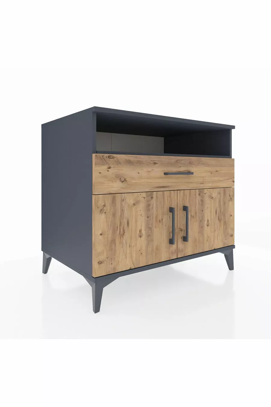 Commode Kronos avec 2 étagères, 1 tiroir et 2 portes, Anthracite-Sapin