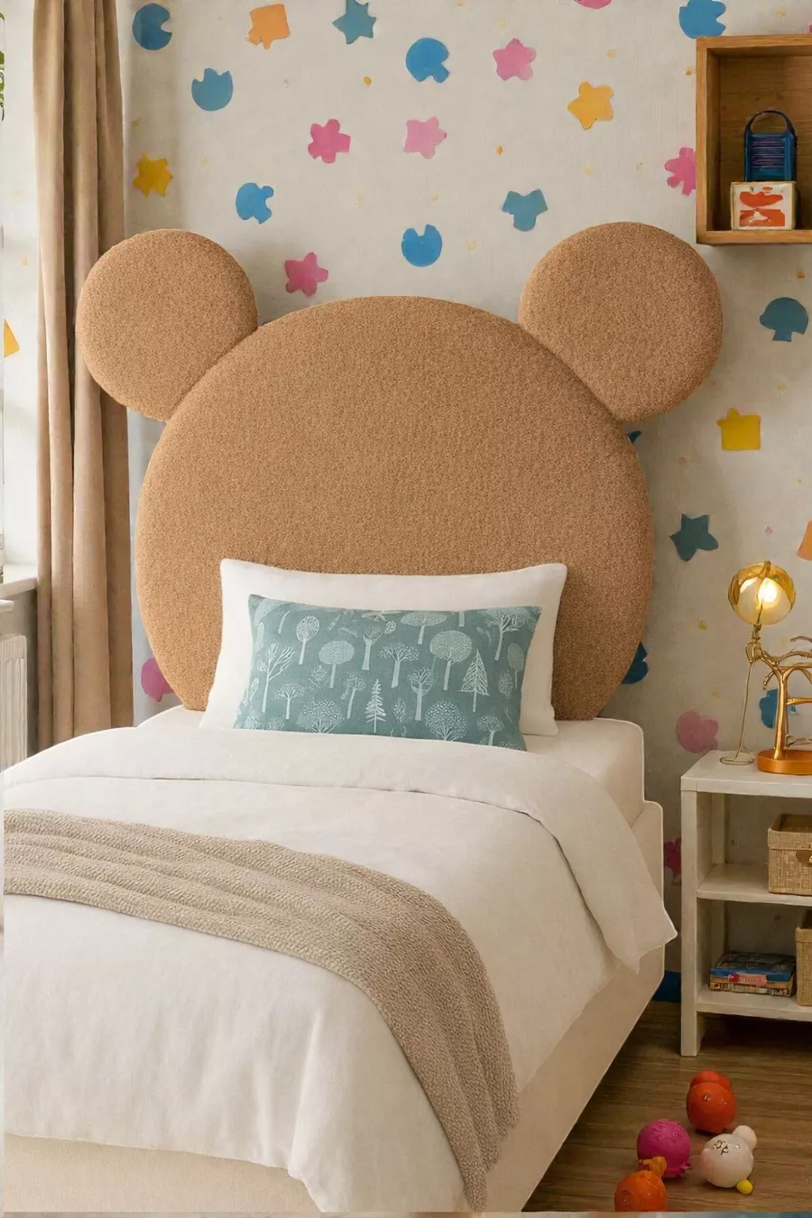 Tête de lit, peluche marron clair, tête de lit simple, tête de lit en peluche Mickey Mouse