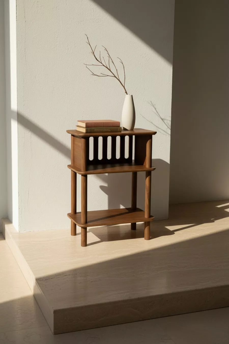 Chevet en noyer Linde Minimaliste en MDF avec pieds en bois ; Chambre à coucher - Salon - Bureau