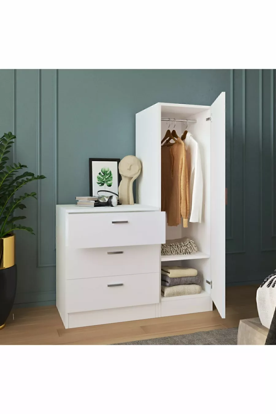 Armoire chiffonnier miroir Nancy blanche