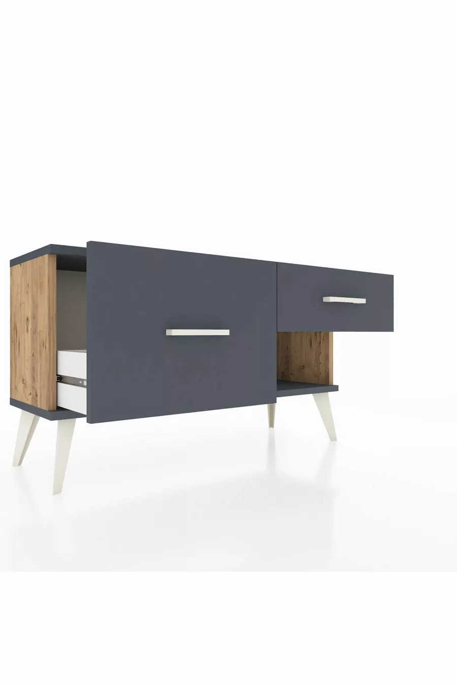 Commode Arges 2 tiroirs Pin-Anthracite