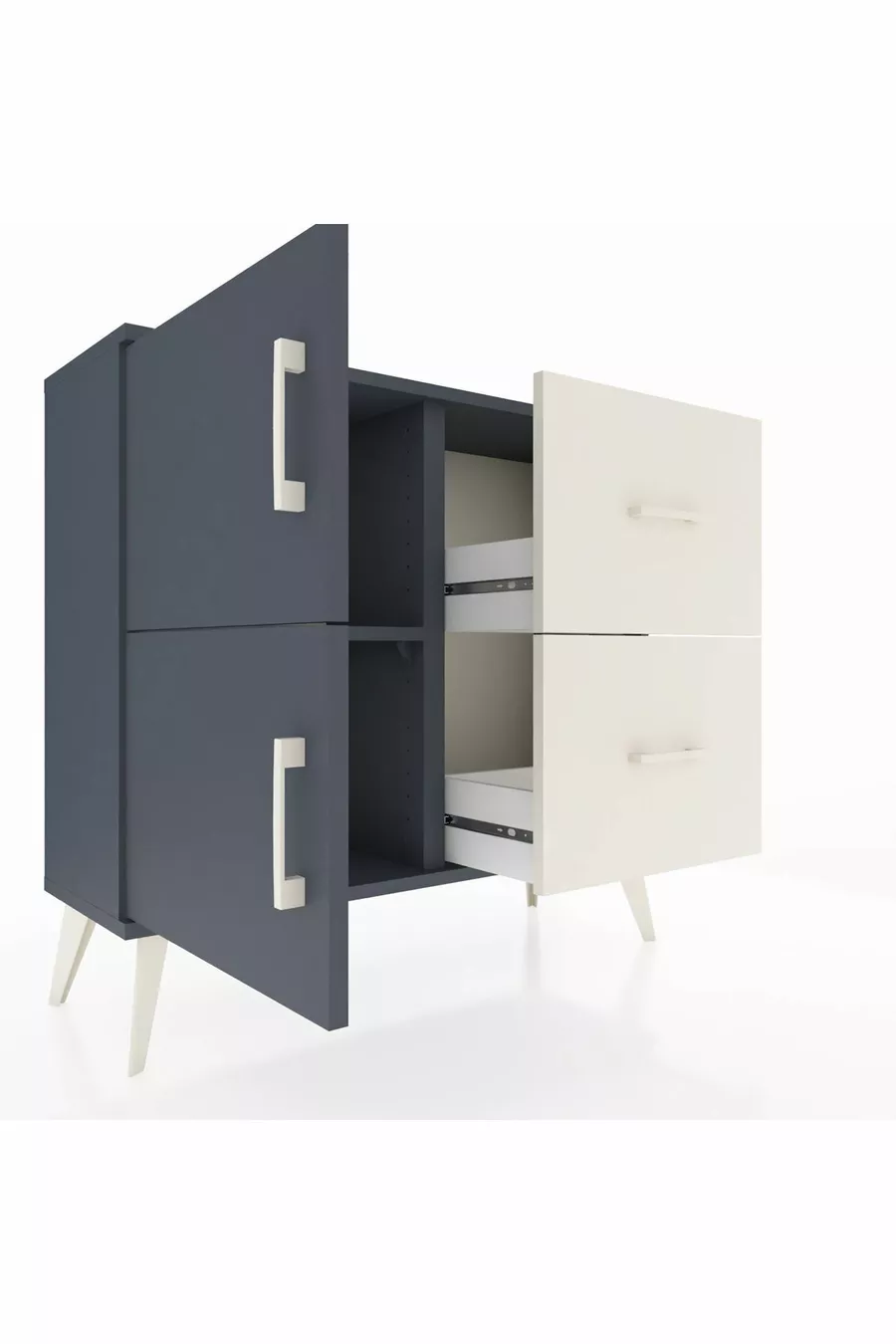 Commode Arges à une étagère, 2 tiroirs et 2 portes Anthracite-Anthracite/Gris pierre