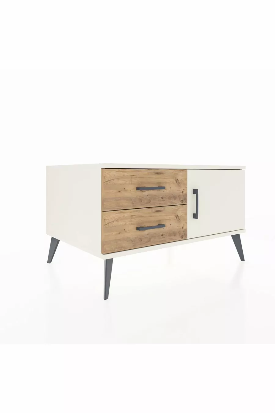 Commode Kronos à une étagère, 2 tiroirs et une porte, Pierre de Lune / Pin