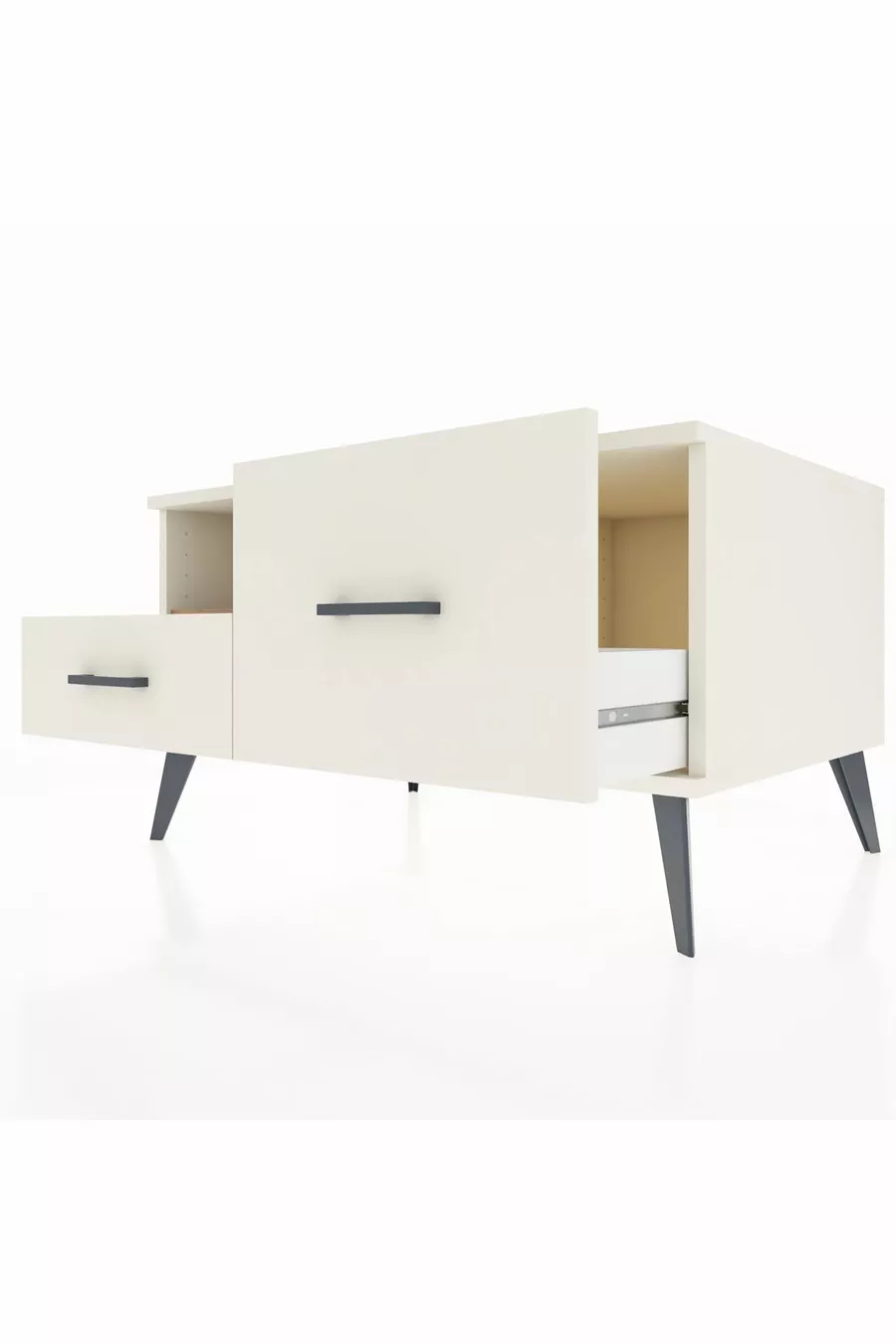 Commode Kronos à une étagère et 2 tiroirs, Pierre de lune-Pin/Pierre de lune