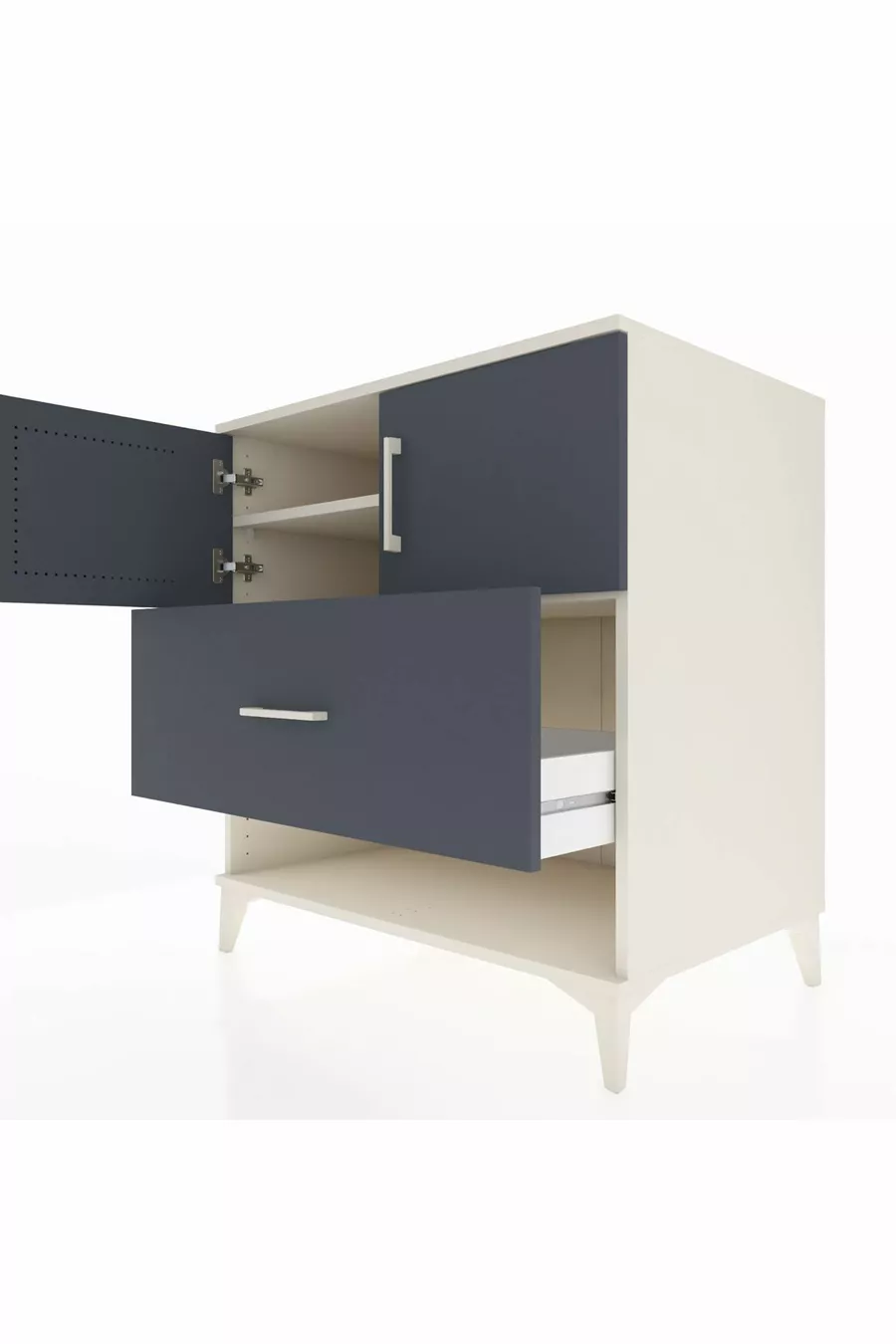 Commode Kronos avec 2 étagères, 1 tiroir et 2 portes, Pierre de Lune-Anthracite