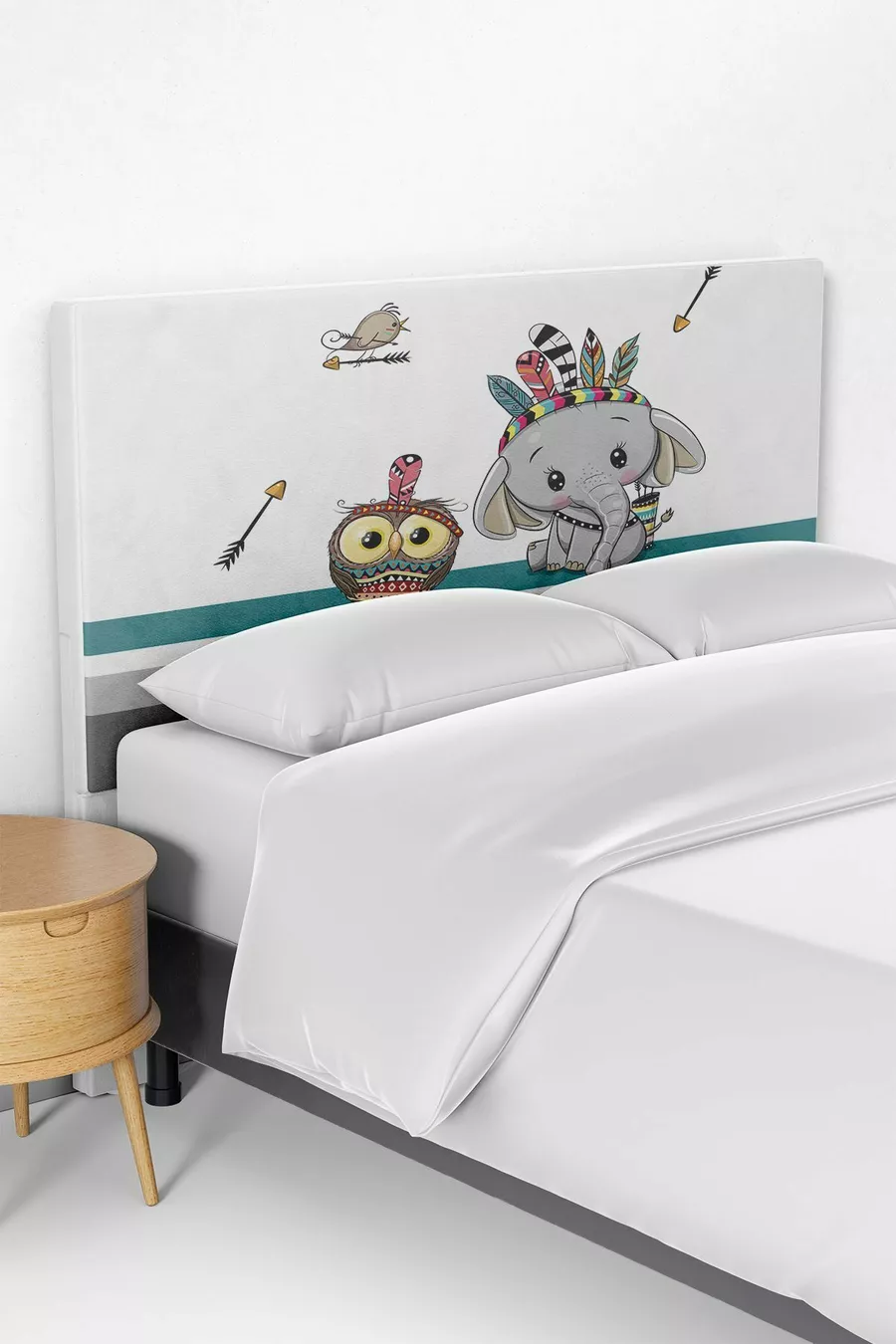 Housse de tête de lit pour chambre d'enfant avec motif hibou et éléphant
