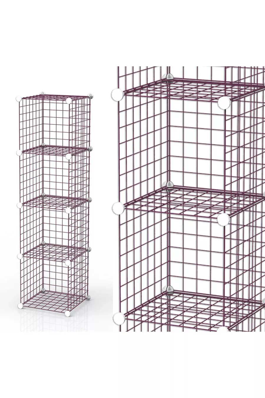 Étagère organiseur multi-usages à 4 compartiments en fil métallique, rose, pour cuisine, jouets, cellier, stockage