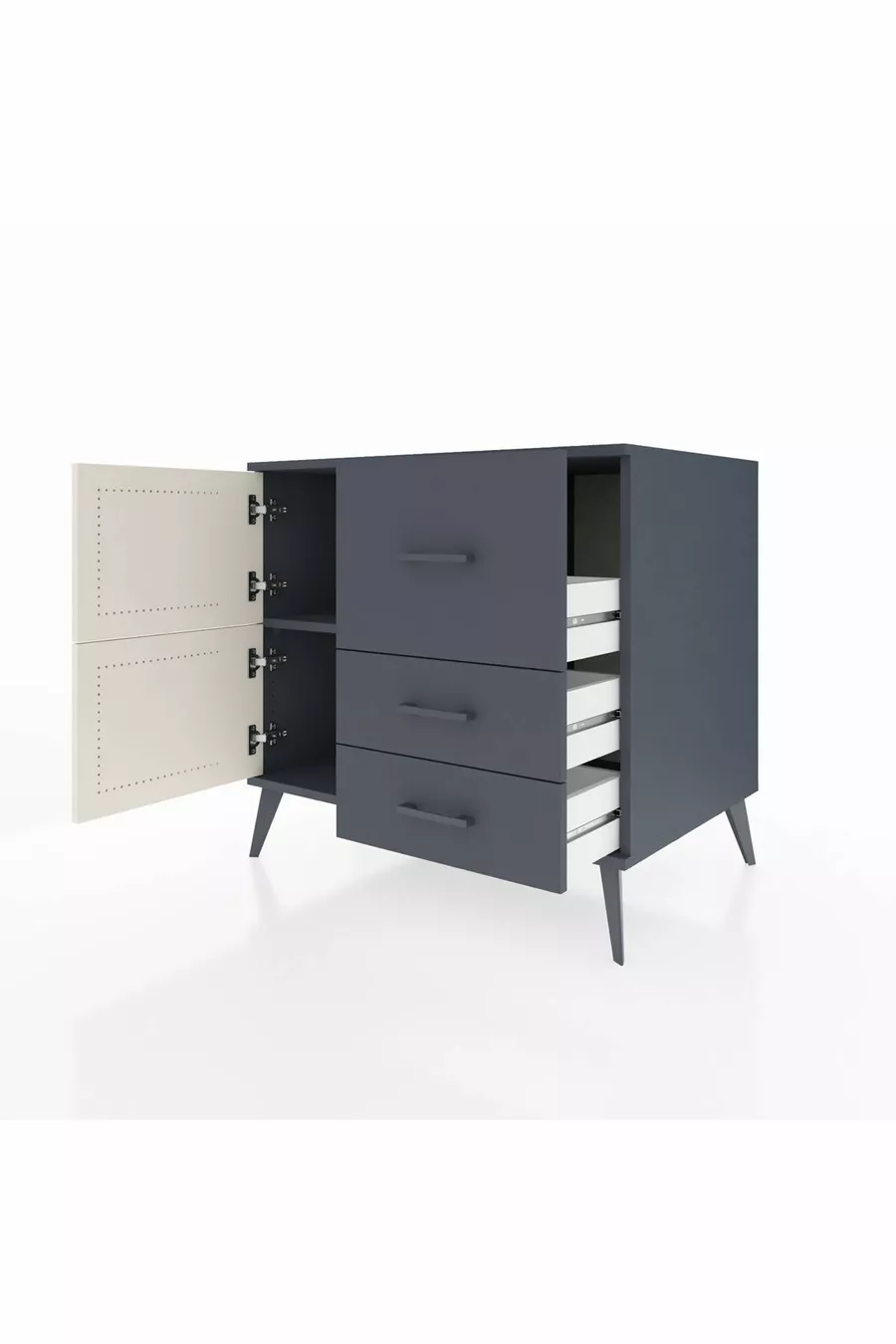 Commode Kronos à une étagère, 3 tiroirs, 2 portes, Anthracite-Pierre de lune/Anthracite
