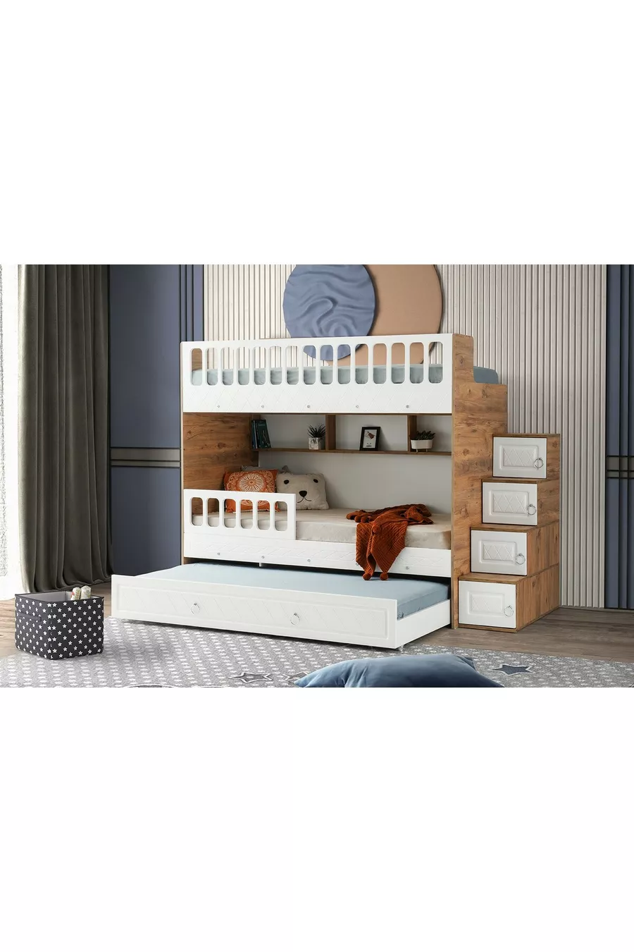Lits superposés avec petit-fils Émeraude, support en acier, revêtement en membrane, 100% MDF