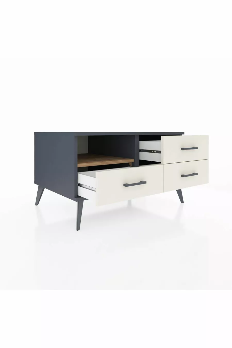 Commode Kronos à une étagère et 3 tiroirs Anthracite-Sapin/Mer de pierre