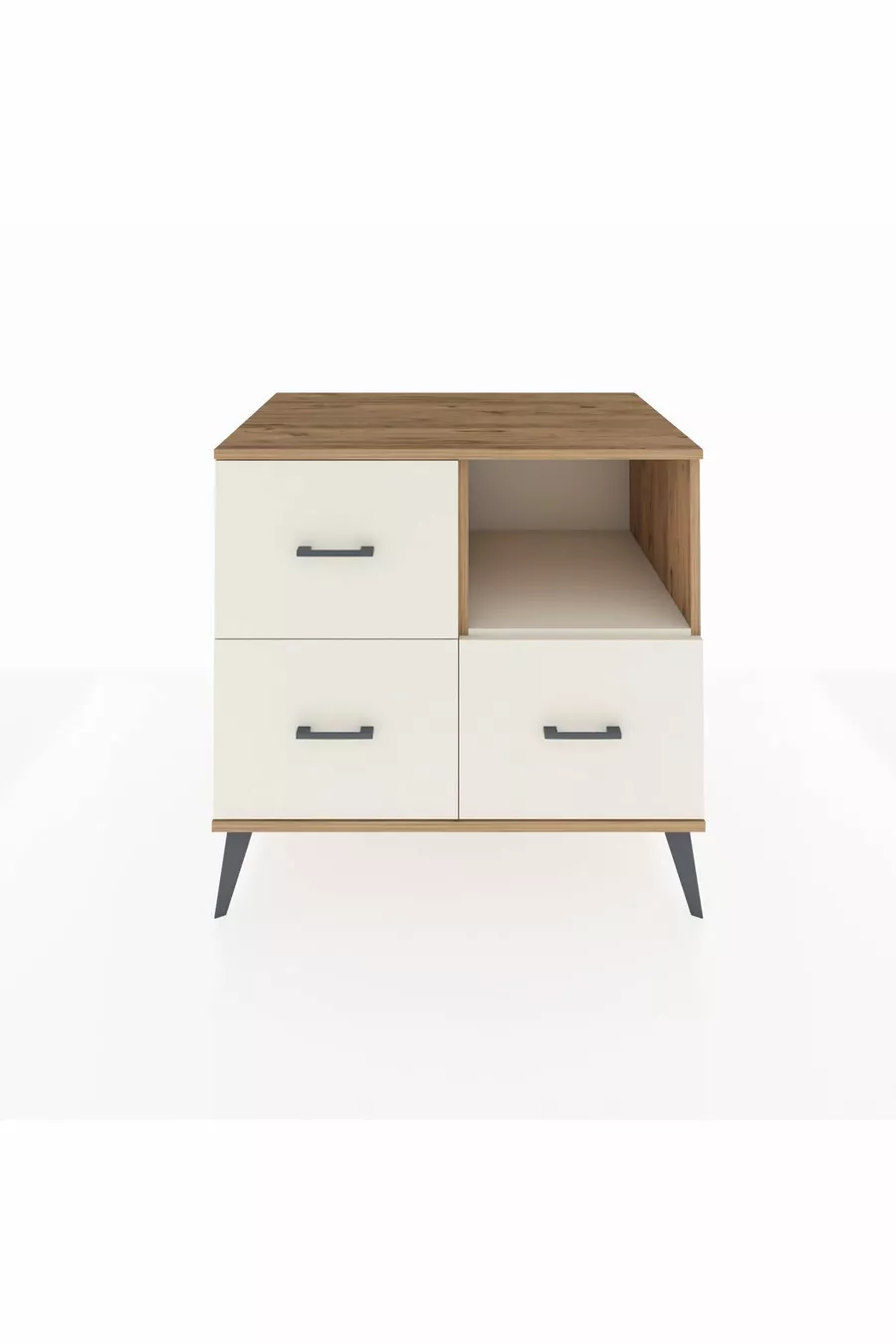 Commode Kronos à une étagère et 3 tiroirs en pin et pierre de lave