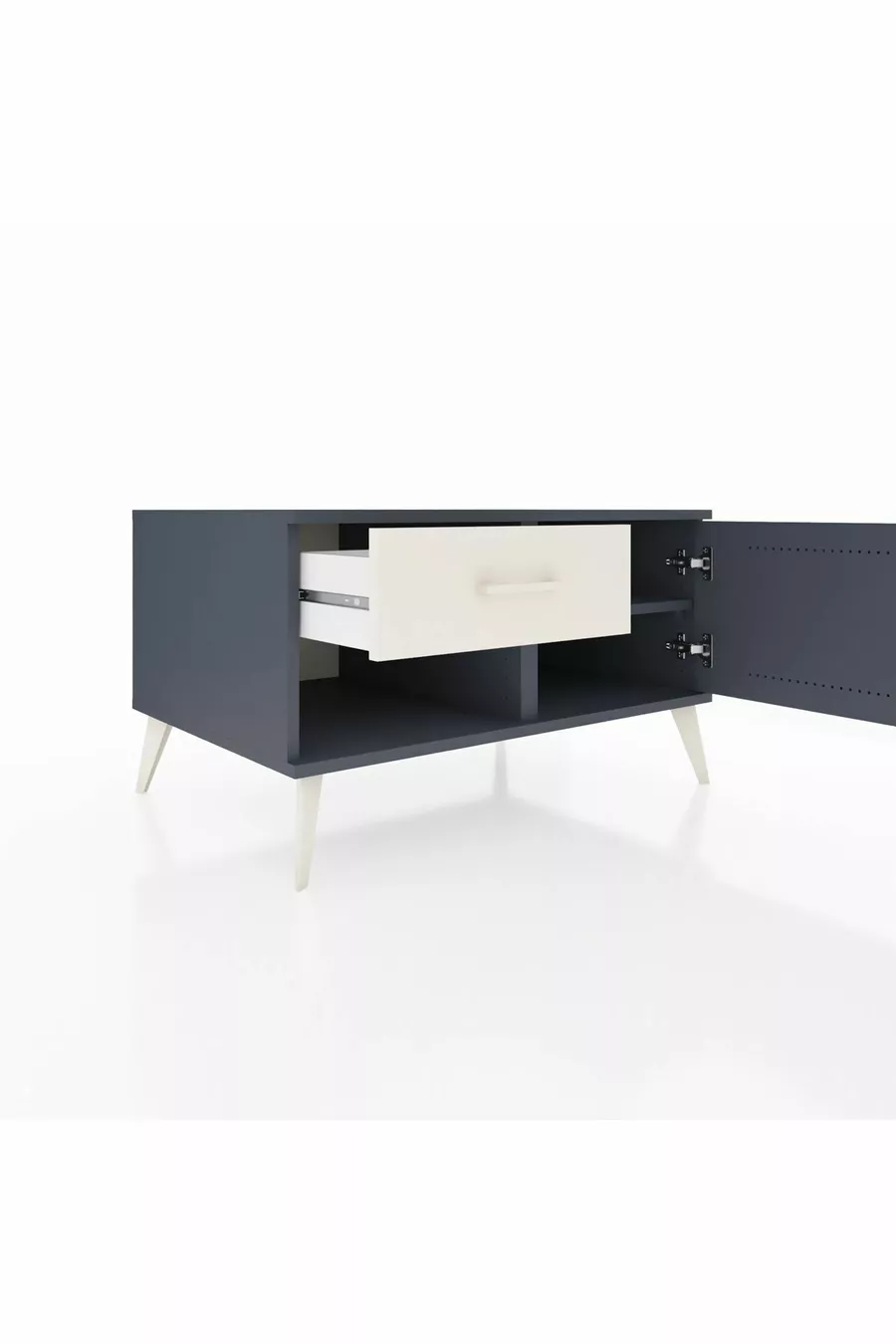 Commode Kronos avec une seule étagère, un tiroir et une porte, Anthracite-Anthracite/Gris pierre