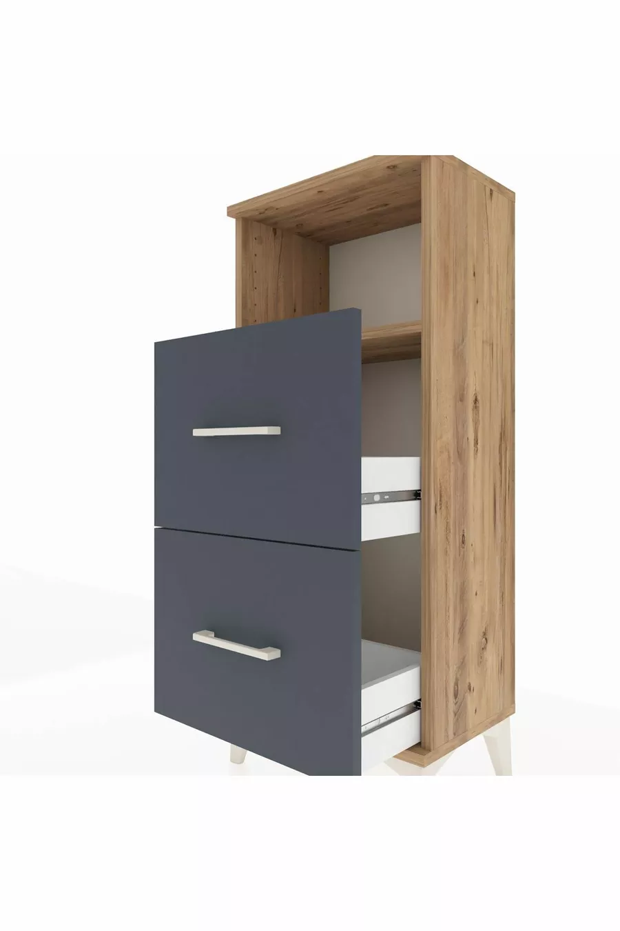 Table de chevet Arges avec une étagère et 2 tiroirs, pin-anthracite