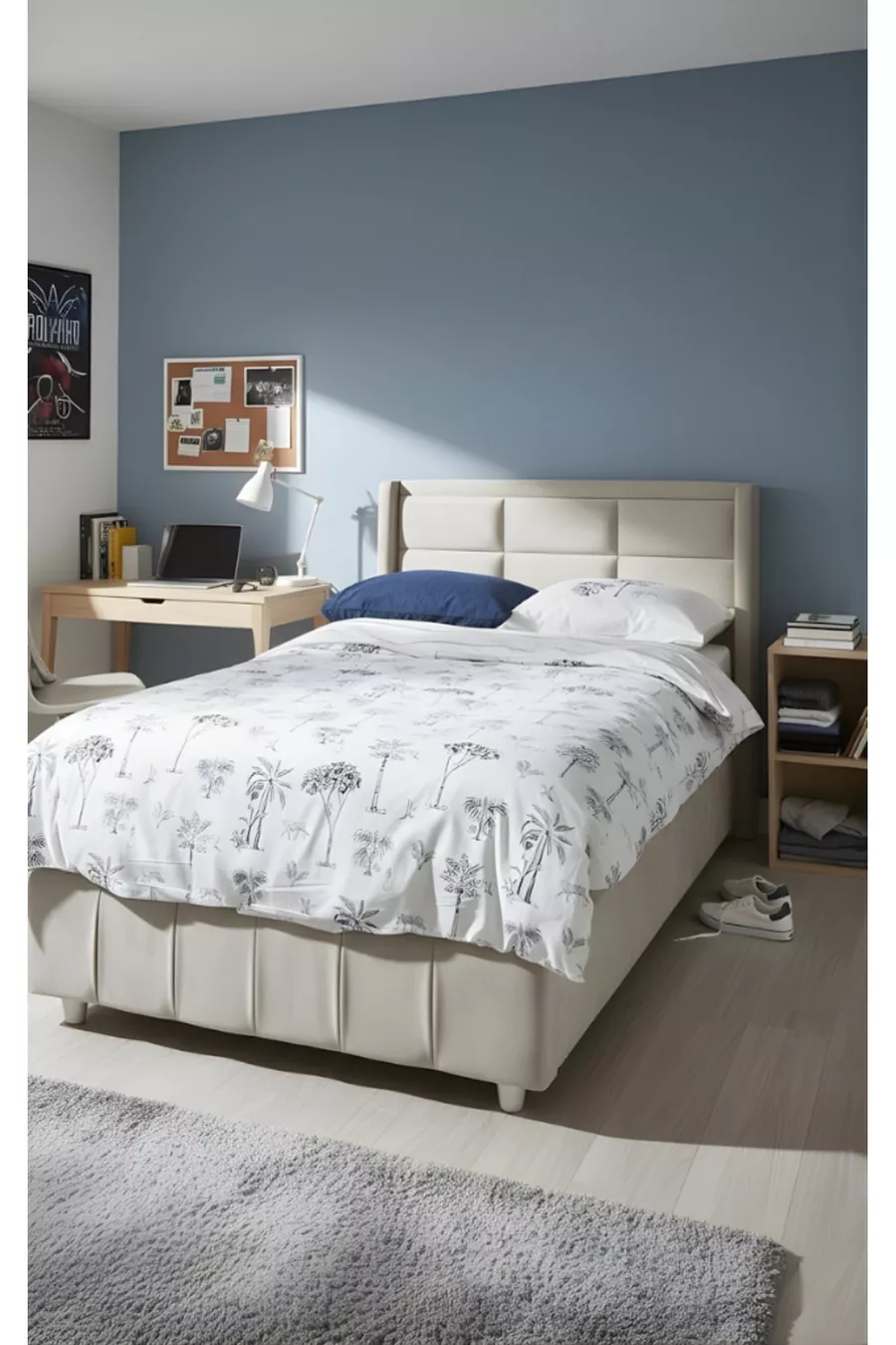 Tête de lit en velours bleu