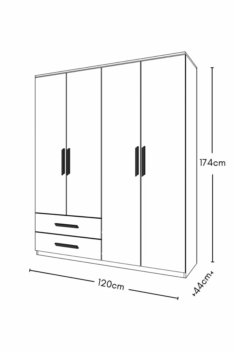 Placard GM  DORA 4 portes 2 tiroirs noir avec poignées