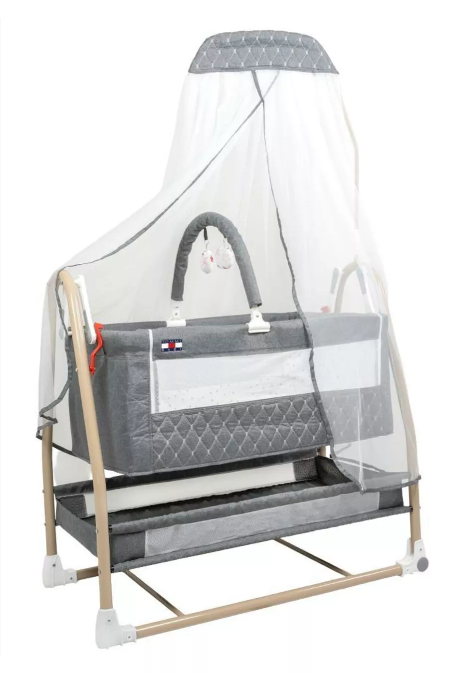 Berceau Royal Anne à Côté avec Tulle, Berceau Panier, Berceau Bascule pour Bébé, Berceau à Côté de la Maman