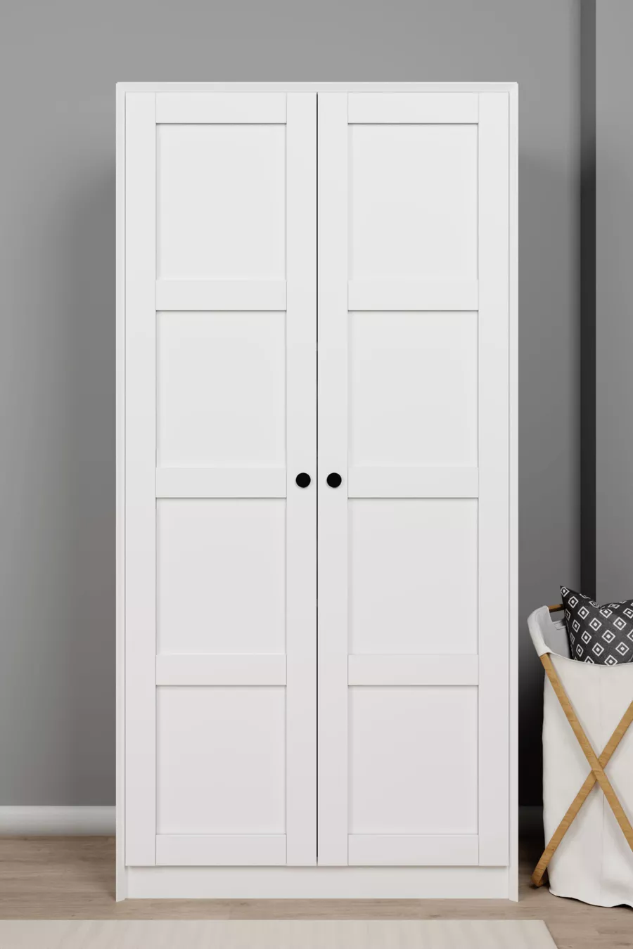 Armoire à deux portes Lucas et placard multifonction - Blanc mat