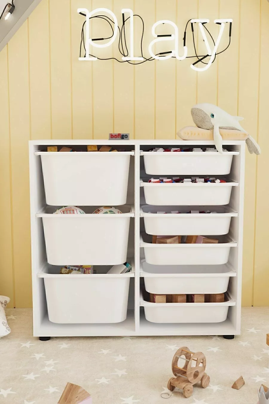Armoire à 9 paniers Armoire multi-usages Armoire à jouets Vert clair et blanc